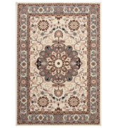 Traditional medallion hand-tufted wool rug in beige, brown, and blue